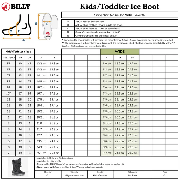BILLY ICE Wide Waterproof Winter Boots, Extra Depth, Easy Orthotic & AFO Entry -40C Rated