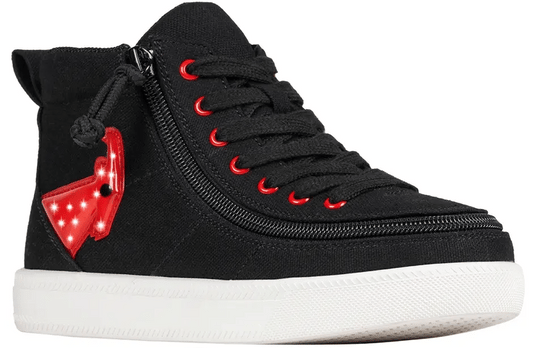 Black/Red Light Up BILLY Classic D|R High Tops, ideal for diabetes, plantar fasciitis, bunions, and orthotic-friendly footwear needs.