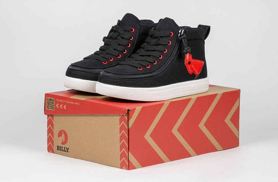 Black/Red Light Ups BILLY High Tops for diabetes, plantar fasciitis, bunions, wide/extra wide feet, wheelchair use, and orthotics.