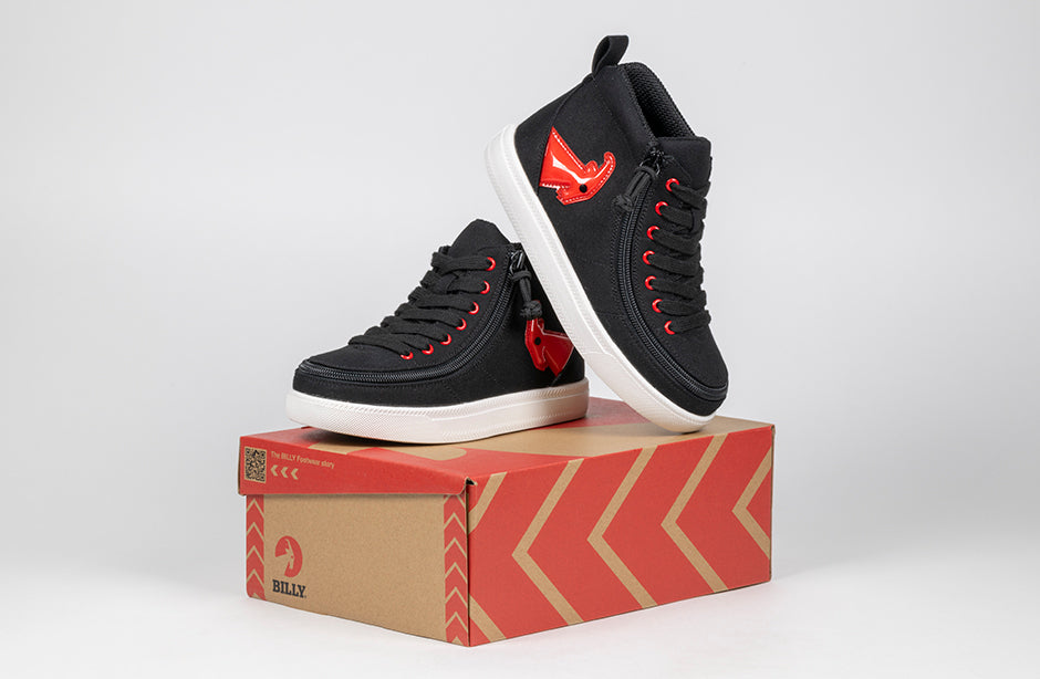 Black and red light-up BILLY Classic DR high tops for diabetes, plantar fasciitis, bunions, wide and extra wide feet, orthotics