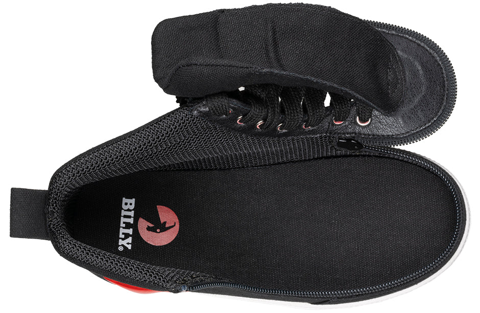 Black/Red Light Ups BILLY High Tops with open upper, showing adjustable laces. Ideal for diabetes and plantar fasciitis support.