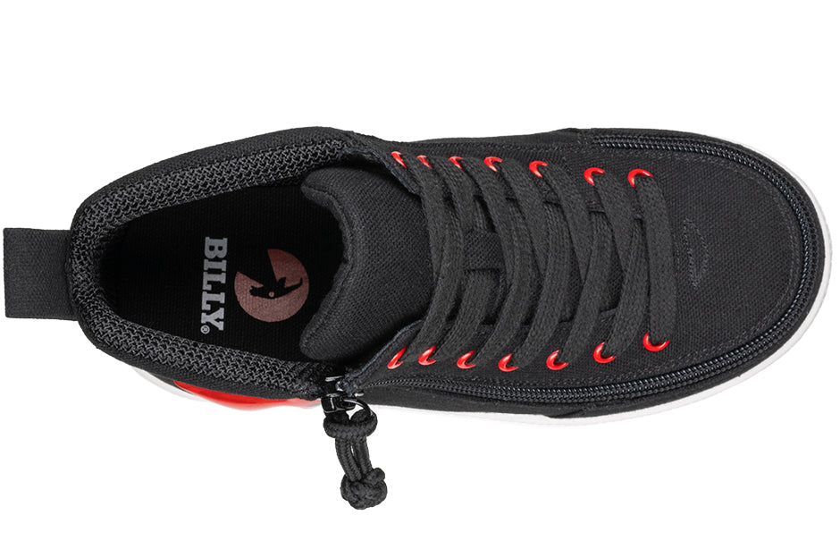 Black/Red Light Ups BILLY Classic D|R High Tops for wide feet, plantar fasciitis, bunions, orthotics, wheelchair use, and diabetes.