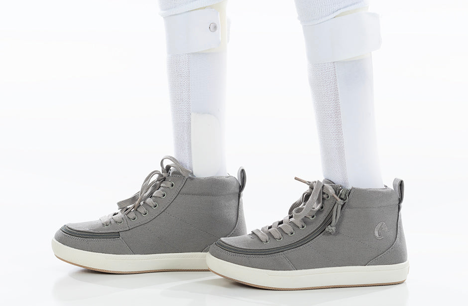 Dark grey BILLY Classic D|R II high tops with zipper closure for diabetes, plantar fasciitis, bunions, and wheelchair use.