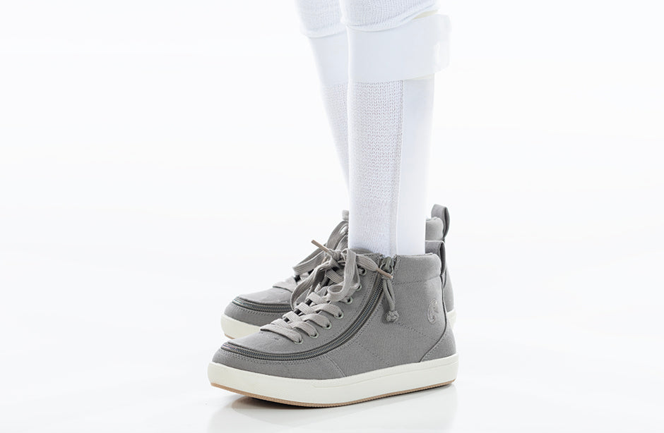 Dark grey BILLY high top shoes with zipper closure, suitable for diabetes, plantar fasciitis, bunions, orthotics, and wide feet.