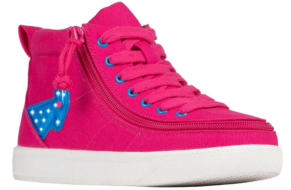 Pink Blue Light Up BILLY High Tops for Diabetes, Plantar Fasciitis, bunions, wide feet, extra wide feet, wheelchair, orthotics