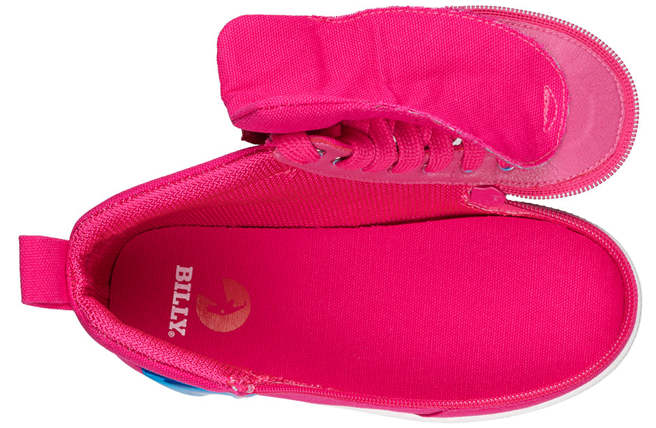Pink Light Ups BILLY Classic D|R High Tops with adjustable laces, open view. Ideal shoes for diabetes, bunions, and orthotics.