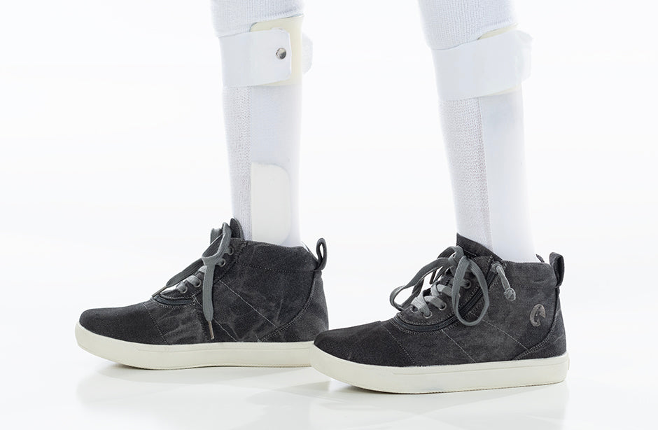 Black Acid Wash BILLY D|R II Short Wrap High Tops for diabetes, plantar fasciitis, bunions, wide feet, and orthotics.