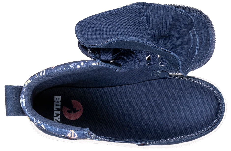 Navy Space BILLY Classic Lace High Tops with wraparound zipper, removable insoles. Shoes for diabetes, plantar fasciitis, wide feet.