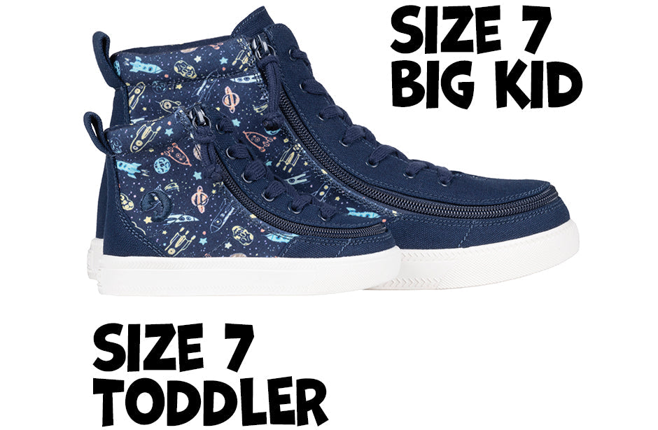 Navy Space BILLY Classic Lace High Tops for Toddlers and Big Kids, ideal for diabetes, wide feet, and orthotics support.