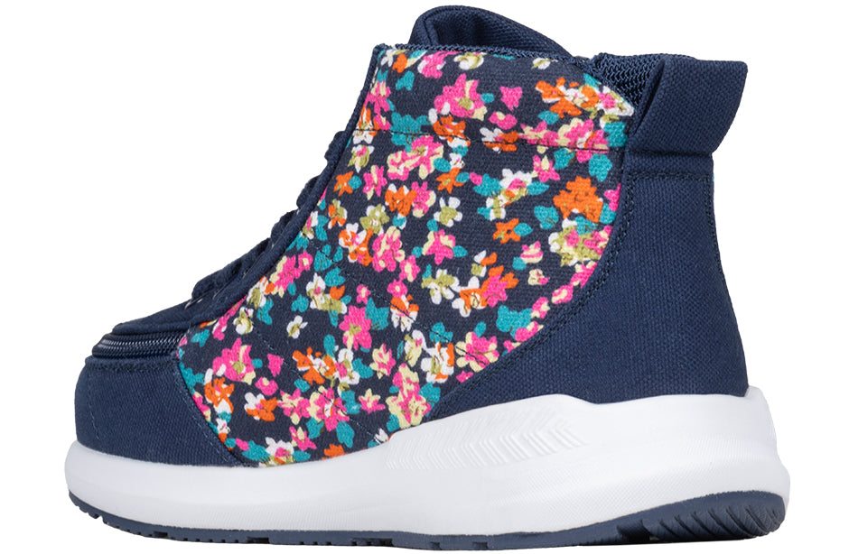 Navy Floral BILLY Goat AFO-Friendly High Top Shoe for Diabetes, Plantar Fasciitis, Bunions, Wide Feet, Wheelchair, Orthotics