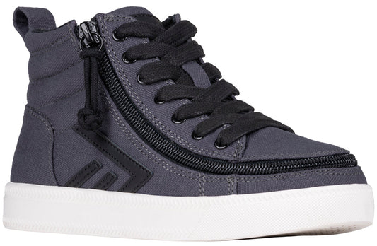 Charcoal/Black BILLY CS 2.0 High Tops with zipper, suitable for wide feet, diabetes, plantar fasciitis, wheelchair use, and orthotics.