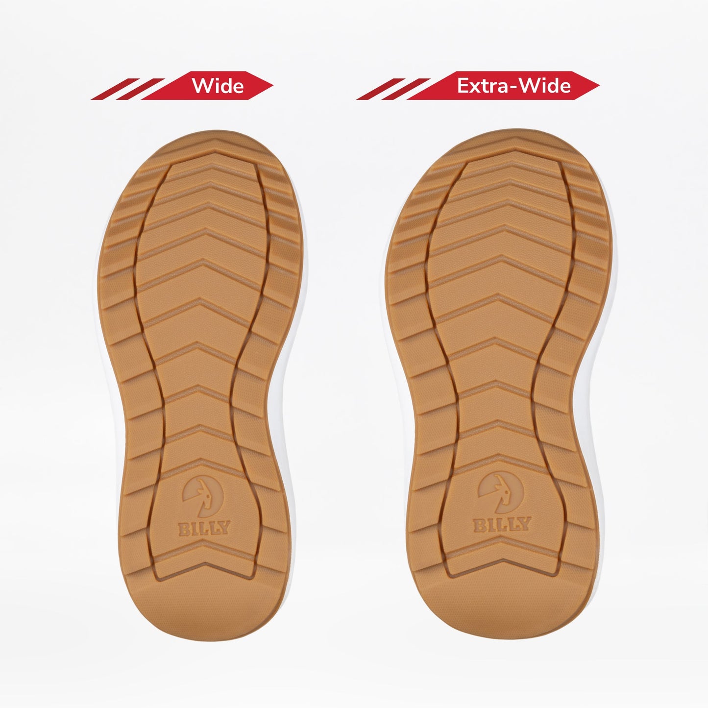 Browntone shoe sole with 'Wide' and 'Extra-Wide' labels on a white background