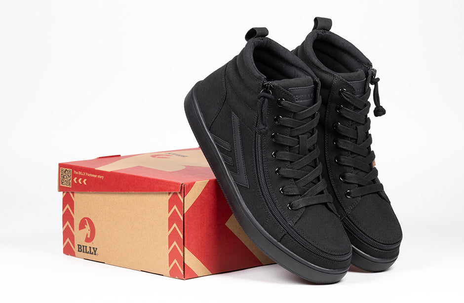 Men's Black to the Floor BILLY CS 2.0 High Tops, ideal for diabetes, plantar fasciitis, bunions, wide and extra wide feet, orthotics.