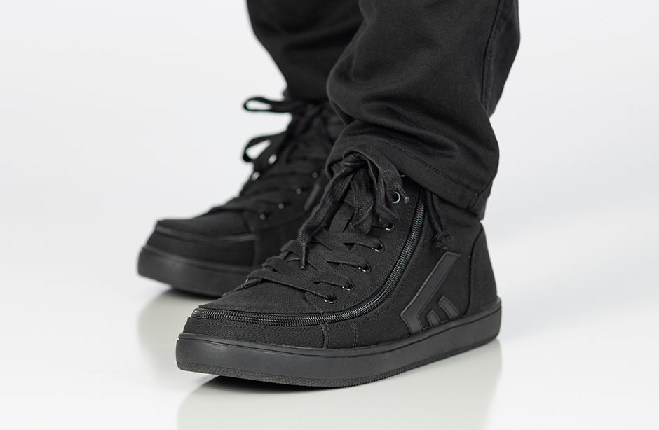 Men's Black BILLY CS 2.0 High Tops with wraparound zipper, suitable for diabetes, plantar fasciitis, bunions, and orthotics.