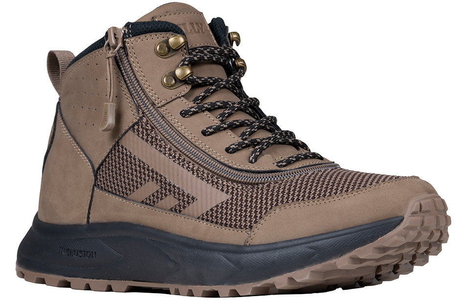 Men's Taupe BILLY Inclusion Trail Boots, shoes for diabetes, plantar fasciitis, bunions, wide feet, orthotics, zipper design.