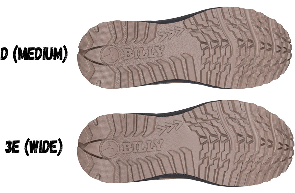 Men's Taupe BILLY Trail Boots soles in D medium and 3E wide widths, perfect for diabetes, plantar fasciitis, bunions, and orthotics.