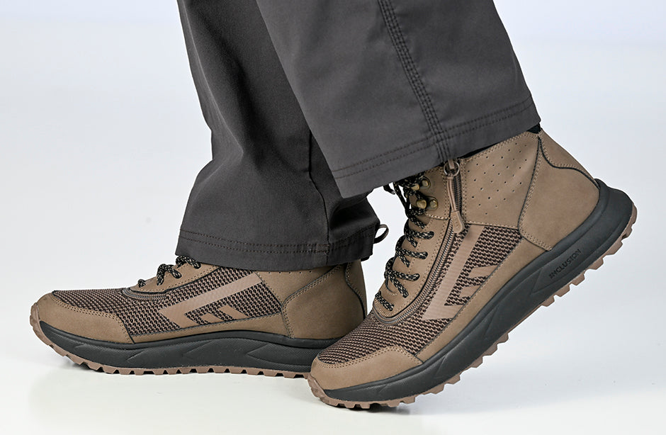 Men's Taupe BILLY Inclusion Trail Boots, shoes for diabetes, plantar fasciitis, bunions, wide feet, orthotics, and wheelchair use.