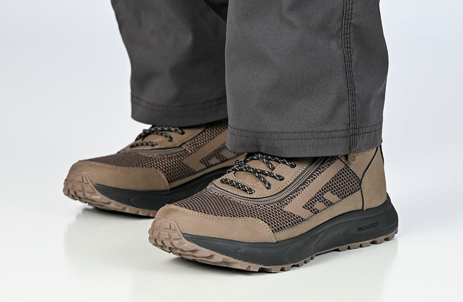 Men's Taupe BILLY Inclusion Trail Boots, footwear for diabetes, plantar fasciitis, wide feet, orthotics, and wheelchair use.
