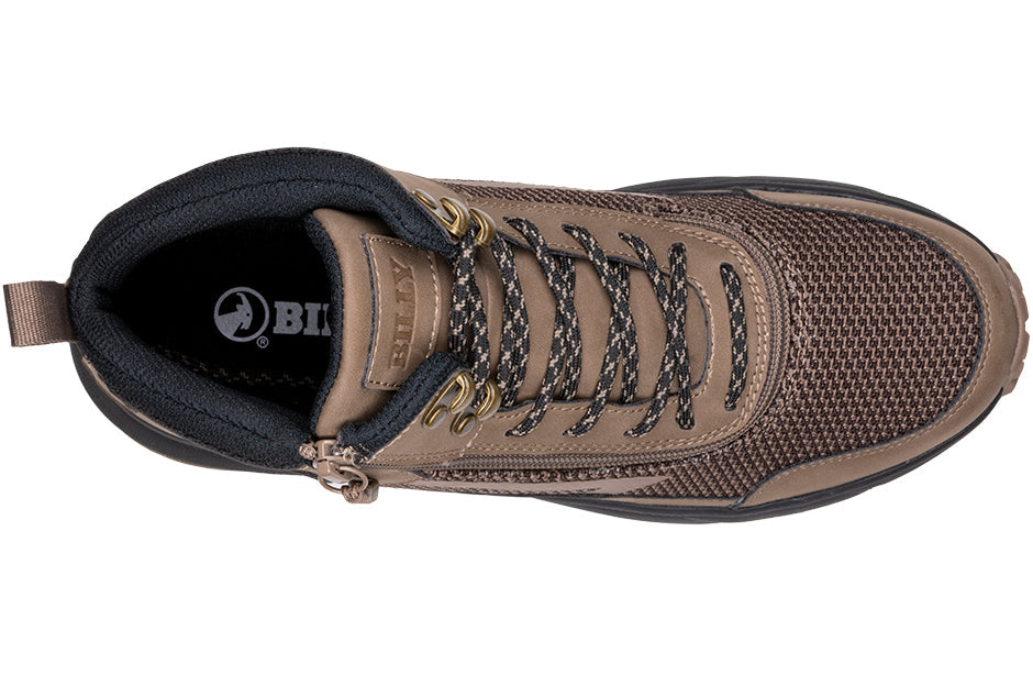 Mens Taupe BILLY Inclusion Trail Boots with easy zipper, padded collar, ideal for diabetic, bunion, plantar fasciitis & orthotic needs.