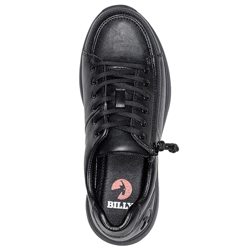 Top view of Women's Black Billy Work Comfort Shoes, featuring a wraparound zipper, slip resistance, ideal for diabetes and orthotics.