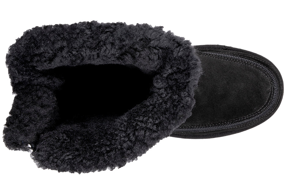 Top view of Women's Black BILLY Cozy Quilt Lux Boots with warm shearling insulation, suited for diabetic and orthotic-friendly use.