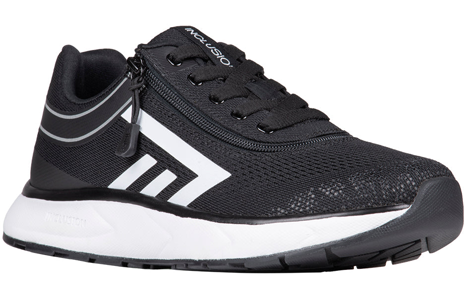 Women's BILLY Sport Inclusion Athletic Sneakers in black and white, featuring a short-wrap zipper, ideal for diabetes, orthotics, wide feet.