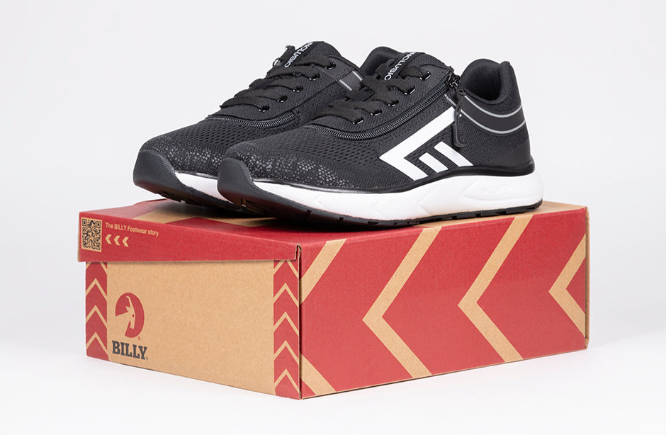 Women's Black/White BILLY Sport Inclusion Athletic Sneakers for diabetes, plantar fasciitis, bunions, wide and extra-wide feet.