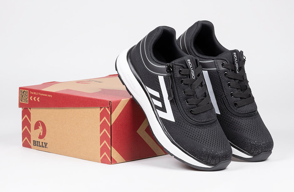 Women's Black/White BILLY Sport Inclusion Sneakers for diabetes, plantar fasciitis, bunions, wide feet, and orthotics.