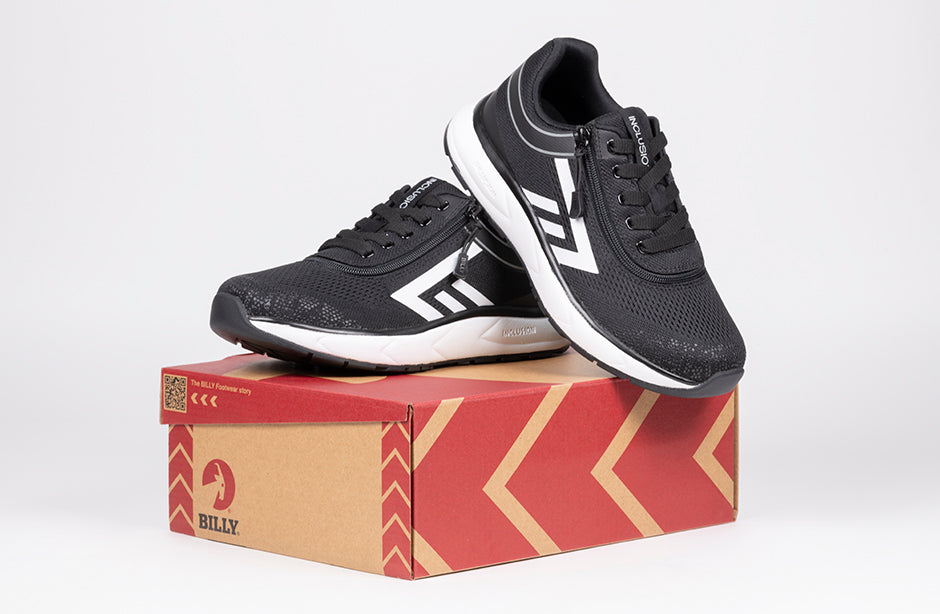 Women's Black/White BILLY Sport Inclusion Sneakers, orthopedic shoes for diabetes, plantar fasciitis, bunions, wide and extra-wide feet.