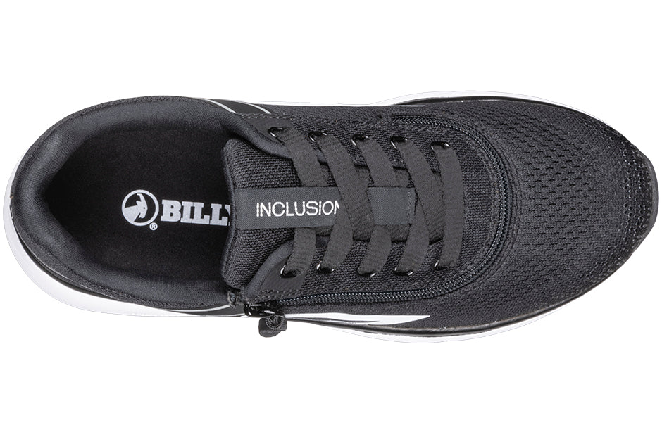 Top view of Women's Black/White BILLY Sport Inclusion Sneakers with zipper, ideal for diabetes, plantar fasciitis, and wide feet.