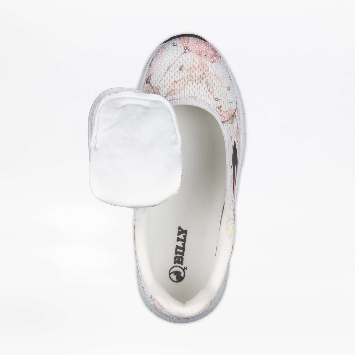 Top view of Women's Stone Floral BILLY Sport Inclusion shoe with zipper, ideal for diabetic, plantar fasciitis, and wide feet support.