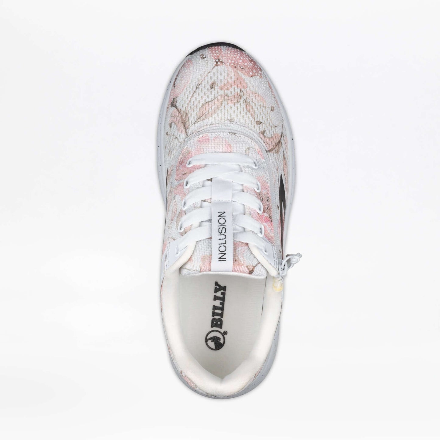 Top view of Women's Stone Floral BILLY Sport Inclusion shoes with zipper, designed for diabetes, plantar fasciitis, and wide feet support.