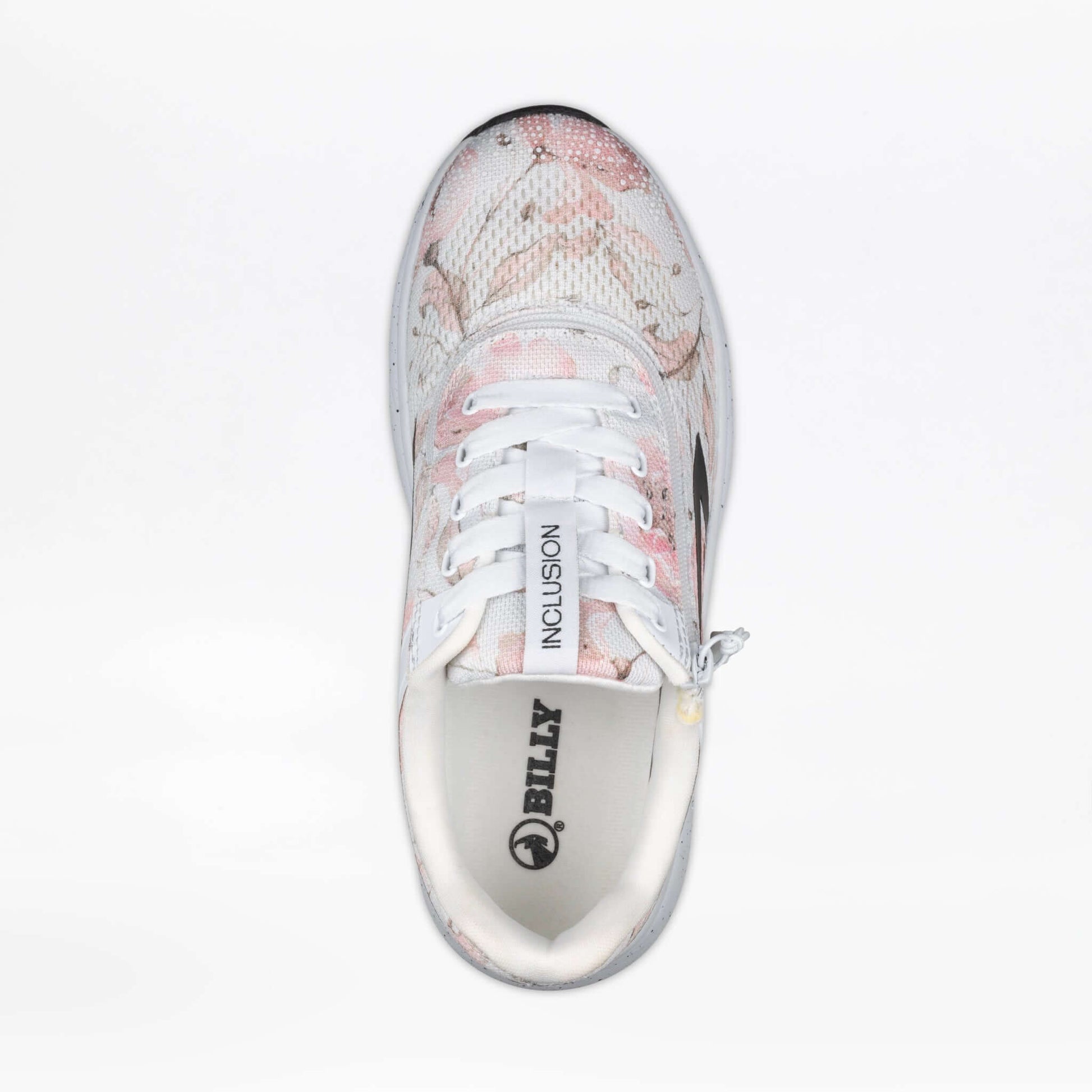 Top view of Women's Stone Floral BILLY Sport Inclusion shoes with zipper, designed for diabetes, plantar fasciitis, and wide feet support.
