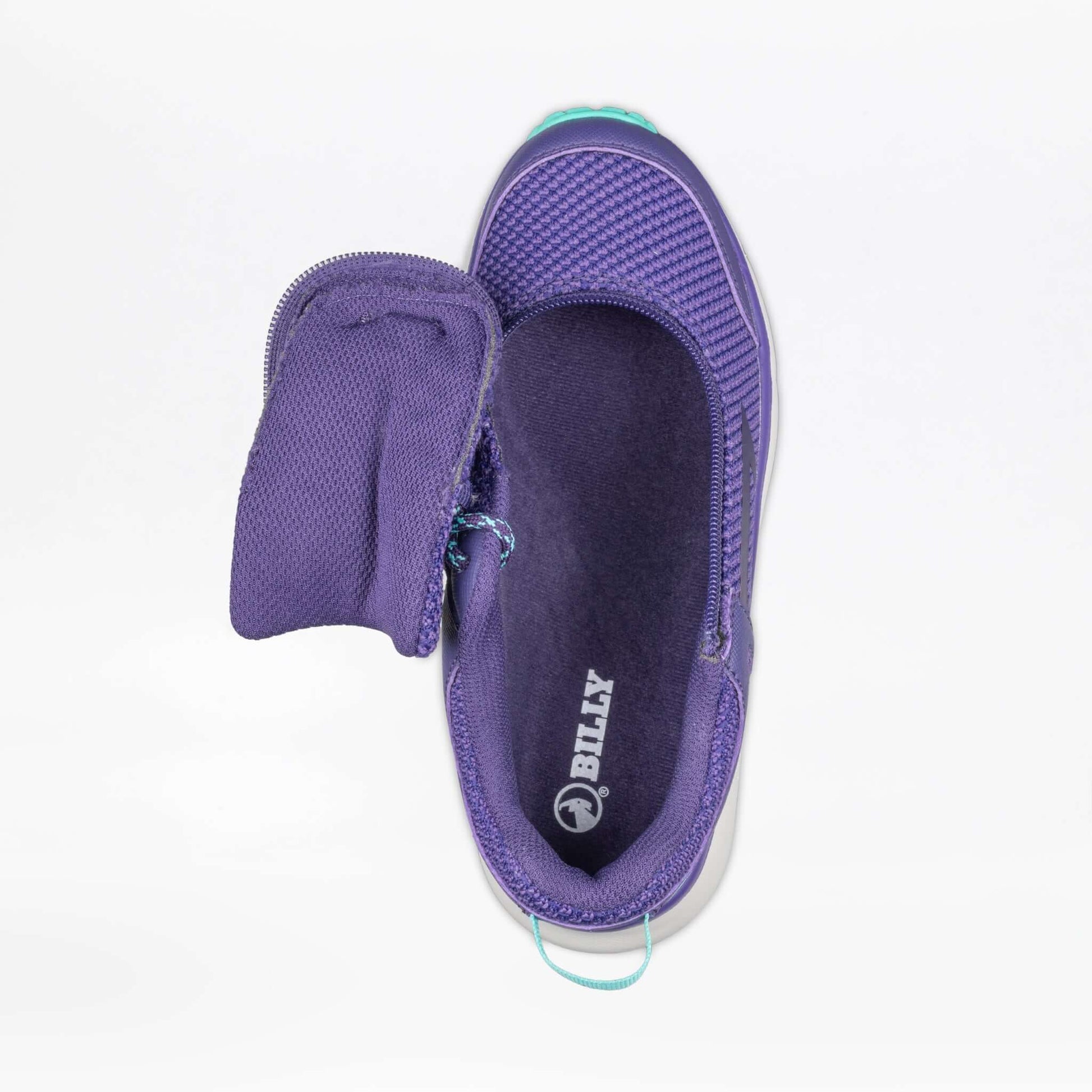 Women's Purple/Mint BILLY Inclusion Trail shoes with zipper, ideal for diabetes, plantar fasciitis, bunions, wide feet, and orthotics.