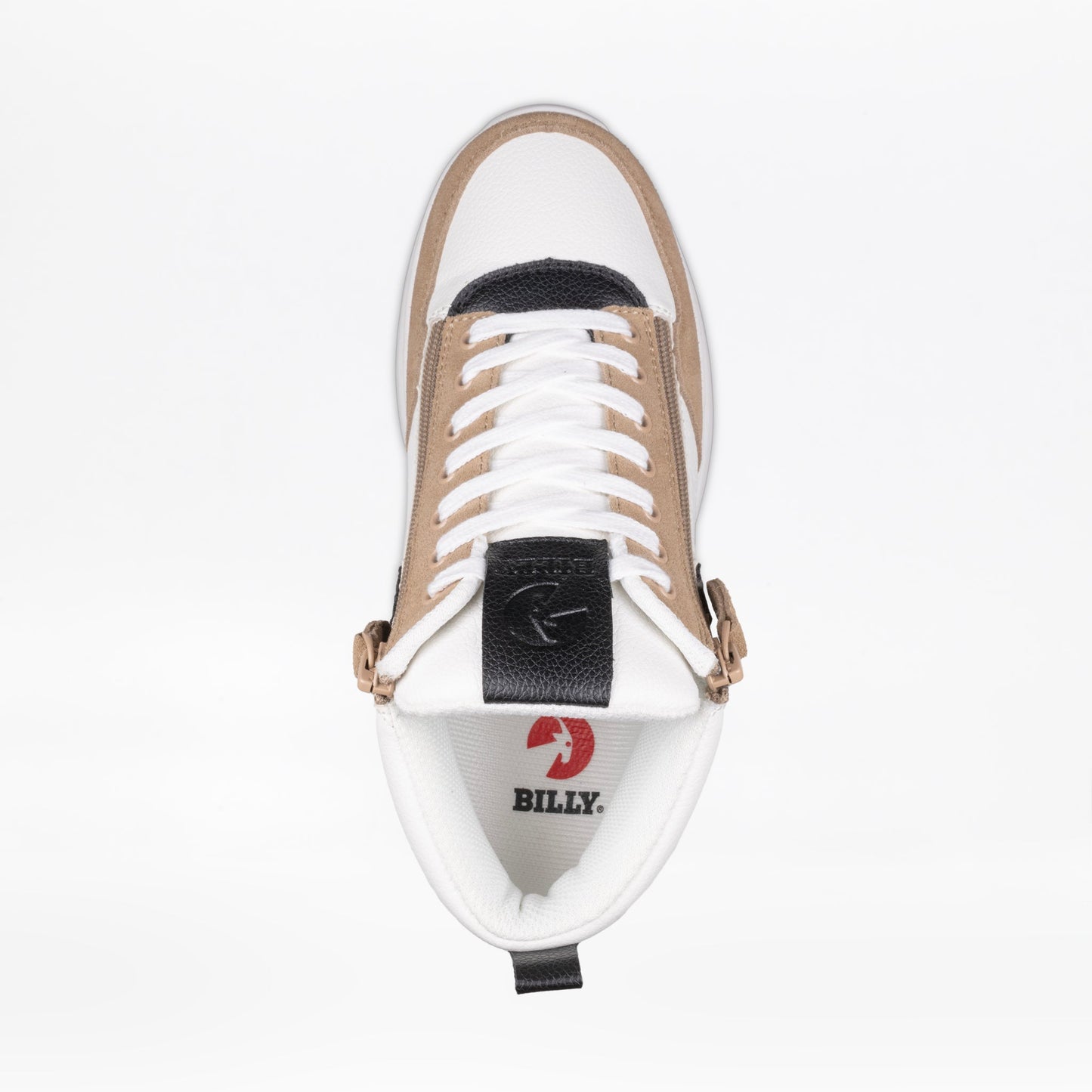 Women's White/Tan/Black BILLY Comfort Dual Zipper High Top CPMA Certified AFO-Ready