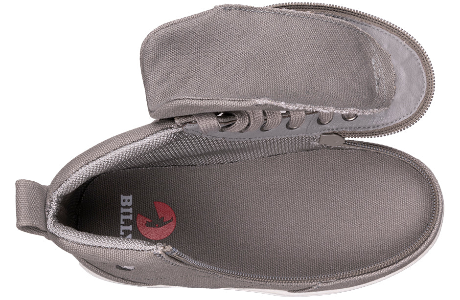 Top view of Dark Grey BILLY Classic D|R II High Tops with wrap-around zipper, ideal shoes for wide feet, diabetes, and orthotics.