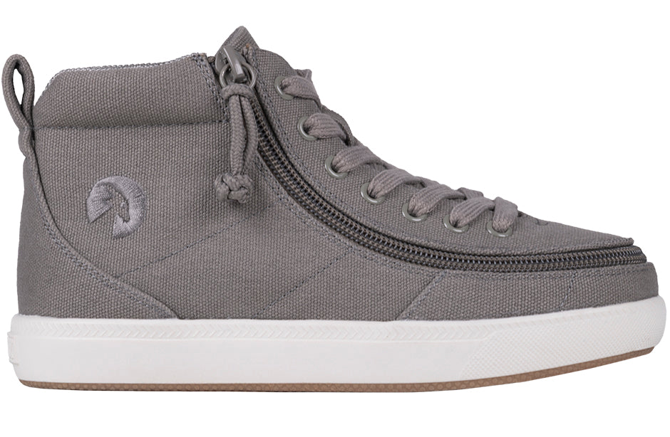 Dark grey high top shoes with zipper closure, perfect for diabetes, plantar fasciitis, bunions, wide feet, and orthotics.