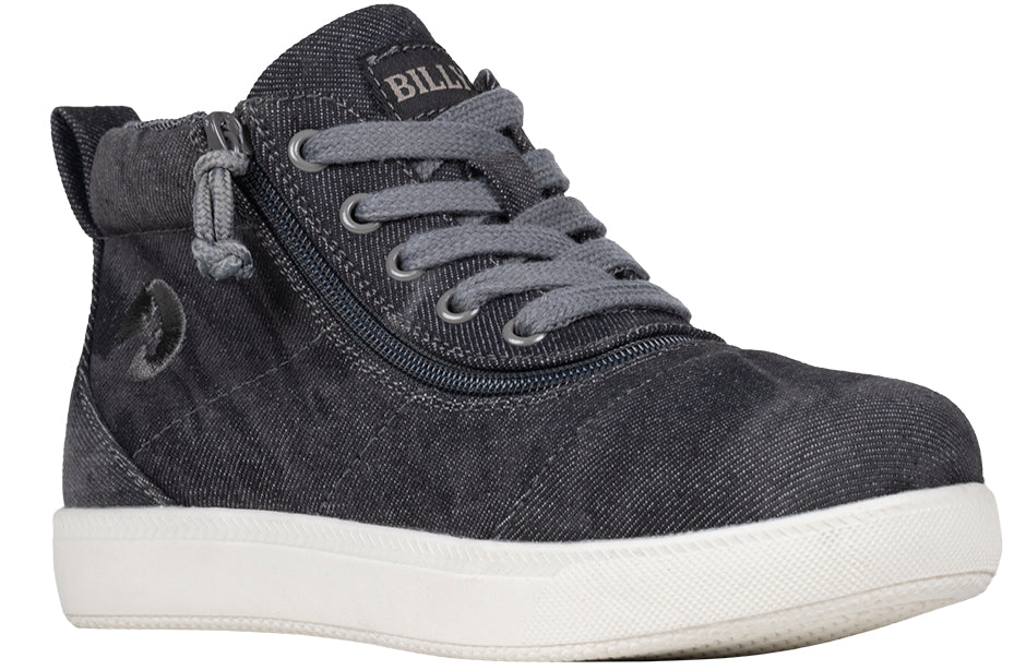 Black Acid Wash High Tops with innovative zipper design, ideal shoes for diabetes, plantar fasciitis, bunions, and wide feet.