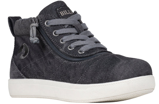 Black Acid Wash High Tops with innovative zipper design, ideal shoes for diabetes, plantar fasciitis, bunions, and wide feet.