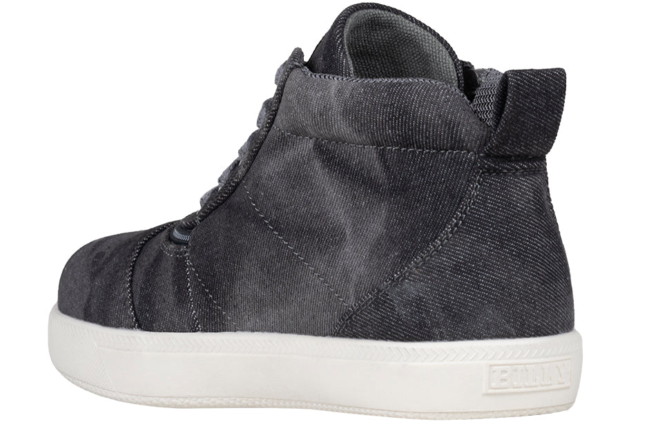 Black Acid Wash Short Wrap High Tops, ideal shoes for diabetes, plantar fasciitis, bunions, wide feet, wheelchair use, and orthotics.