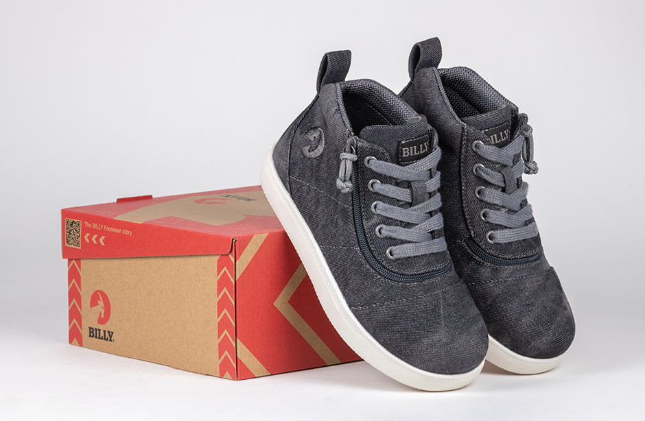 Black Acid Wash BILLY D|R II High Tops with Innovative Zipper, ideal for diabetes, plantar fasciitis, bunions, and orthotics.