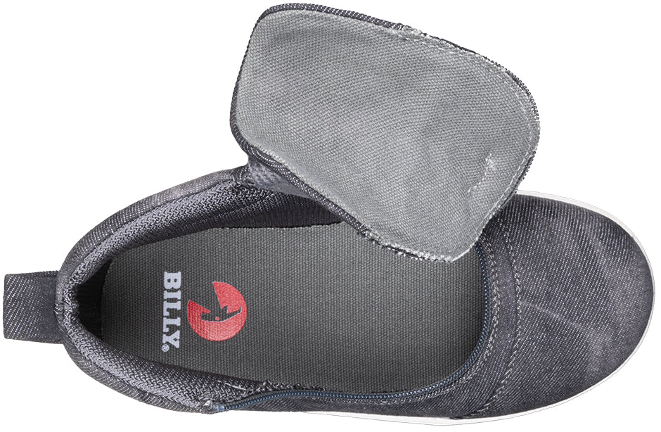 Top view of Black Acid Wash BILLY D|R II Short Wrap High Top with open flap, ideal shoes for diabetes, plantar fasciitis, and bunions.