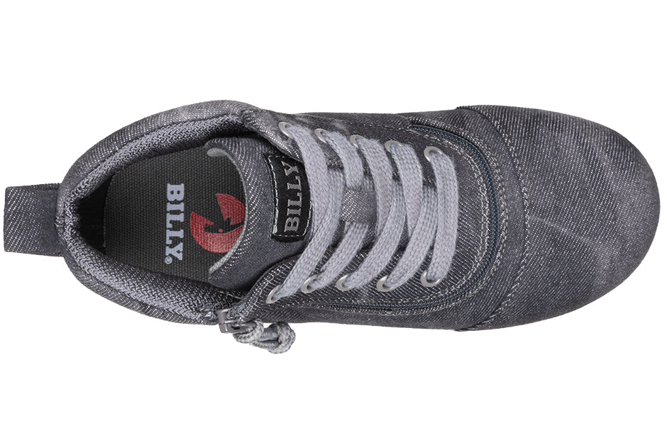 Top view of Black Acid Wash BILLY D|R II Short Wrap High Tops, ideal shoes for diabetes, plantar fasciitis, bunions, and orthotics.