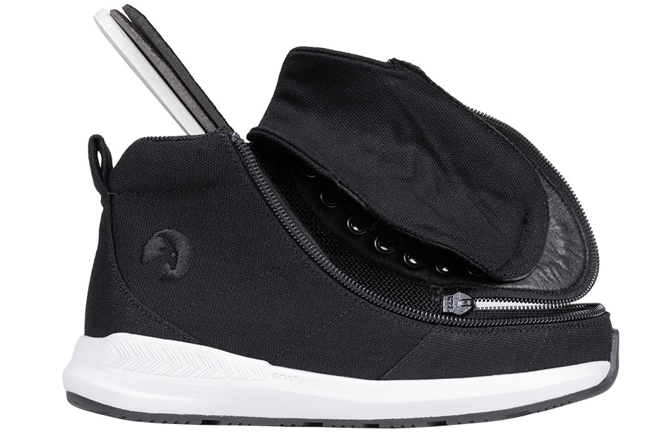Black BILLY Goat Classic High Top AFO-Friendly Shoes with wrap-around zipper, ideal for diabetes, plantar fasciitis, and orthotics.