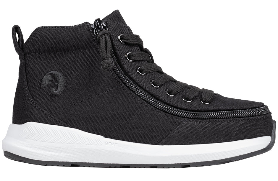 Black BILLY Goat High Top AFO-Friendly Shoes with zipper, for diabetes, plantar fasciitis, bunions, wide feet, orthotics, wheelchair use.