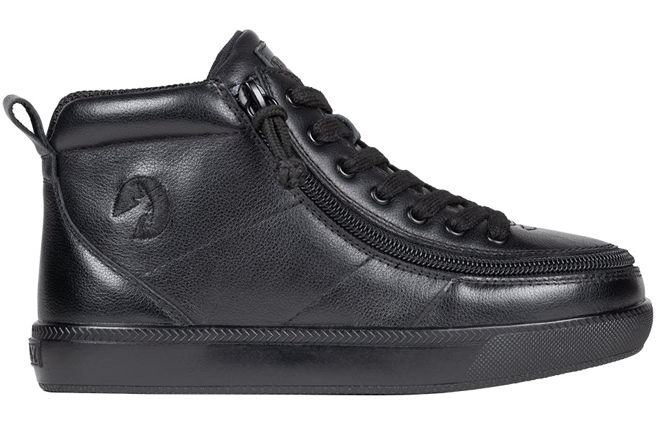 Black BILLY leather high top shoe with zipper, ideal for diabetic, plantar fasciitis, bunions, wide feet, and orthotic use.