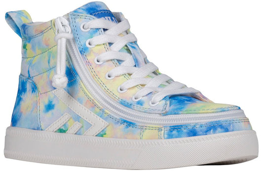 Blue Watercolor BILLY CS High Tops 2.0 shoes with zipper, ideal for diabetes, plantar fasciitis, bunions, orthotics, and wide feet.