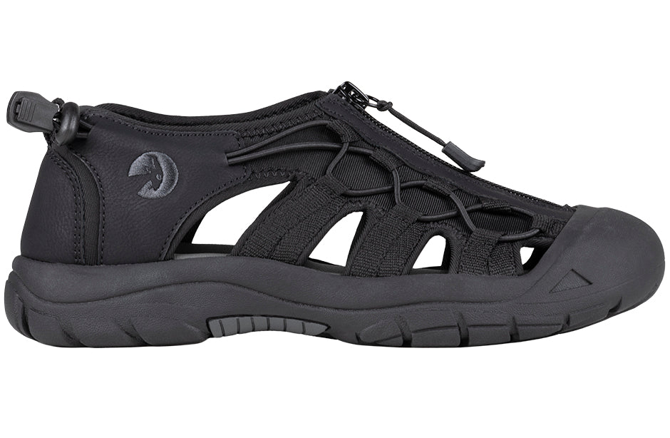 Women's black BILLY River sandals, faux leather, elastic, rubber outsole, zipper for easy use, shoes for diabetes, plantar fasciitis, bunions.