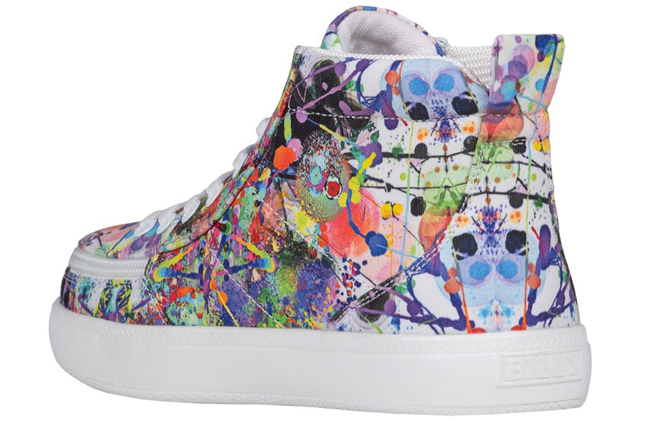 Colorful Lilia's Eye Candy BILLY Classic D|R II High Tops with unique artwork, featuring accessibility for diabetes and plantar fasciitis.