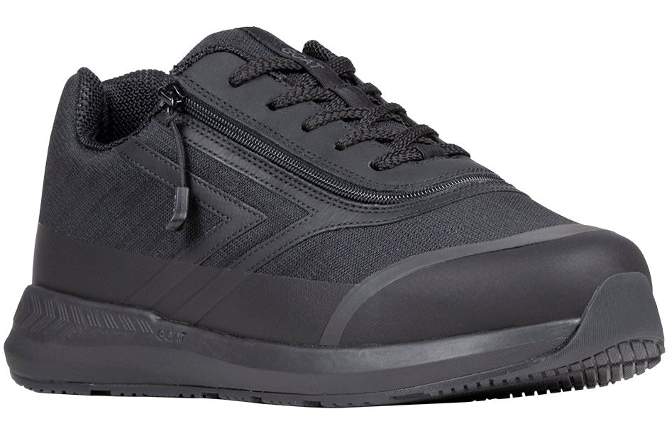 Men's black Billy Goat shoe with AFO-friendly design, ideal for diabetes, plantar fasciitis, bunions, wide feet, and orthotics.